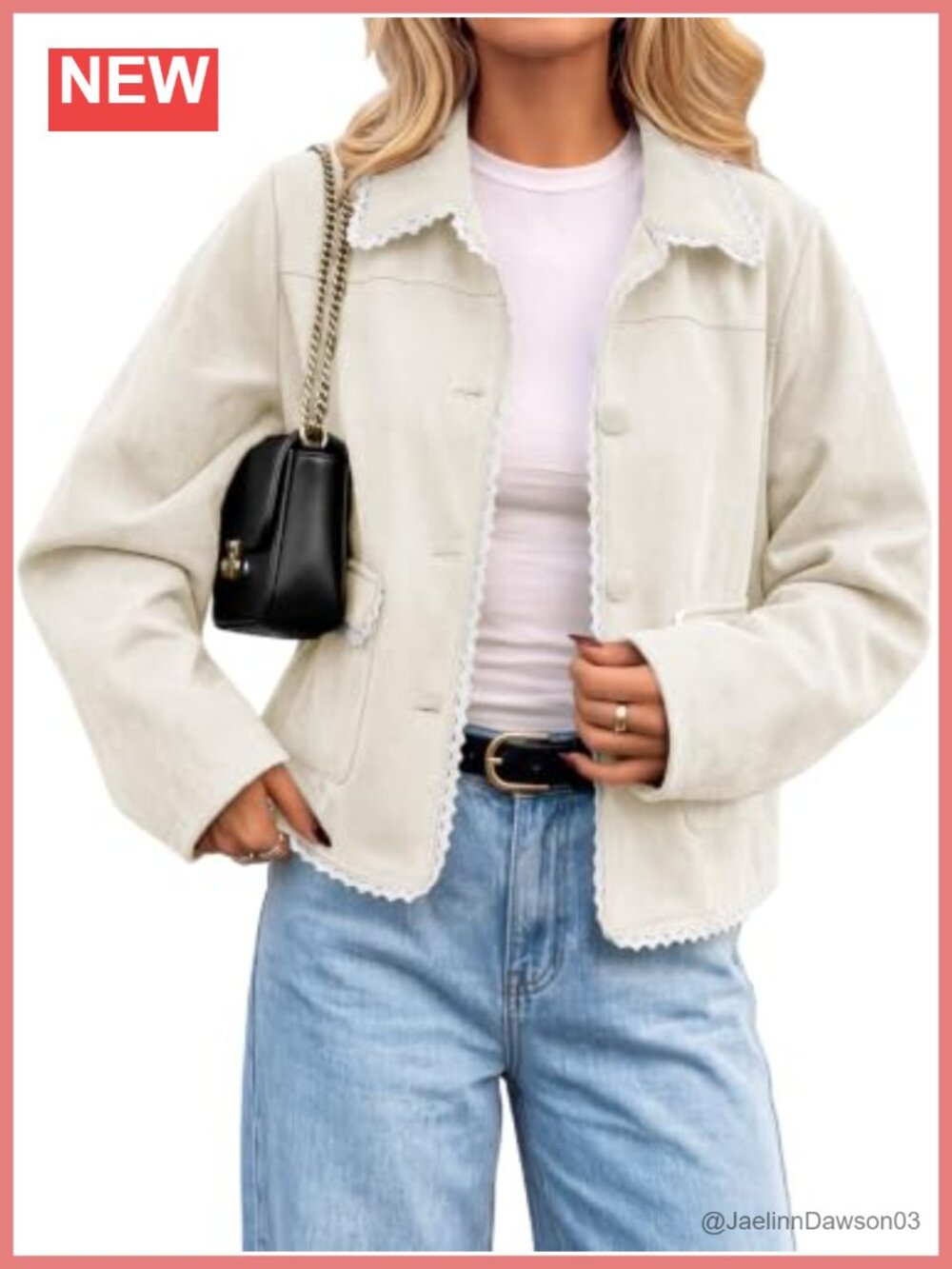 Faux Suede Button Down Jacket Crochet Trim Long Sleeve Casual